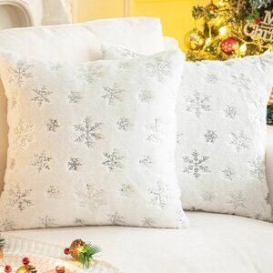 NWT! White Snowflake Holiday Plush Pillow set 2
